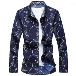 Men's Casual Shirts M-6XL Mens Floral Shirt 2022Spring Button Down Flower Printing Long Sleeve Plus Size Camisa Social Masculina