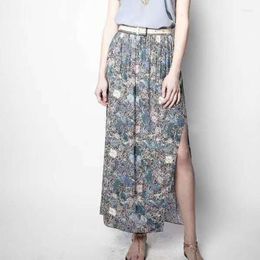 Skirts Women's Split Dress Floral Printed High Waist 2022 Spring Summer Female Midi Robes