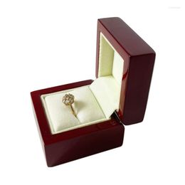 Jewelry Pouches High Quality Red Wooden Ring Box For Wedding Anniversary Storage Case Perfect Birthday Gift Hodler