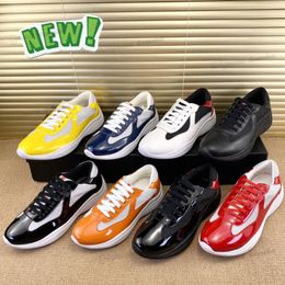 2023 Americas Cup Sneakers Casual Shoes Luxury Designer Men Classics Patent Leather Nylon Upper Rubber Yellow High-top low Outdoor Walking