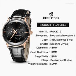 Wristwatches Reef Tiger Mens Automatic Watches Luxury Male Fashion Watch Ultrathin Mechanical Wristwatch Bubble Mirror Leather Strap RGA8219