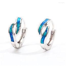 Hoop Earrings Cute Female Blue White Opal Stone Vintage Silver Colour Wedding Small Round For Women