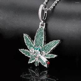 Pendant Necklaces AZ Hip Hop Iced Out Leaf For Men Paved Cubic Zircon Stone Women Goth Jewellery Gift