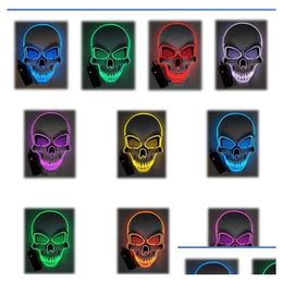 Party Masks Halloween Led Light Up Mask El Wire Skl Scary Fl Face Masks Cs Game Protectors Masquerade Party Costume Glowing Props At Dhrfh