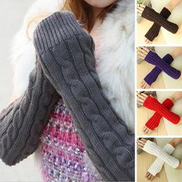 Knee Pads Winter Women's Knit Arm Gloves Long Half Knitted Riding Mitten Warm Fingerless Fashion Wrist Sleeve Hand Warmer