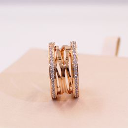 S925 silver ring Bulgarian designer ring titanium steel 18k rose gold Jewellery keyring stones design couple love rings hollow with diamond women men wedding gift