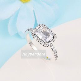 925 Sterling Silver Rectangular Sparkling Halo Ring Fit Pandora Jewellery Engagement Wedding Lovers Fashion Ring For Women