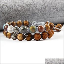 Charm Bracelets Design Party Jewellery Wholesale 10Pcs/Lot 8Mm Natural Brown Stone Beads With Black Cz Cross Bracelets Adjustable Brac Dhf2C