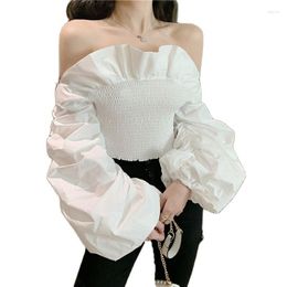 Women's Blouses Black White Sexy Falbala Long Sleeved Korean Autumn Elegant Fashion And Tops Women'S Shirt Clothing 2022 Female Vintage