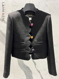 LANMREM Women's Black Heart Button Woolen Tweed Short Jacket - Chic Autumn massimo dutti coat for Ladies (2R2896 221117)