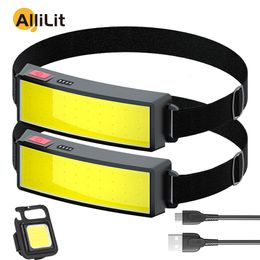 Headlamps AlliLit COB Flood Headlights Outdoor Household Portable LED Headlight with Builtin 1200mah Battery USB Rechargeable Head Lamp 221117