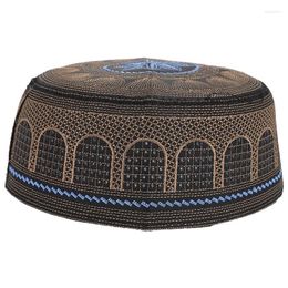 Berets Hat Muslim Prayer Cap Eid Islamic Embroidered Beanie Ramadan Worship Kufi Maleheadwear For