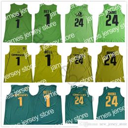 College Basketball Wears NCAA Oregon Ducks College # 24 Dillon Brooks Jersey cucito elettrico verde giallo cucito # 1 maglie da basket universitaria campana