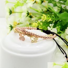 Charm Bracelets New 1Pcs 6Mm Real Gold Plated Copper Beads Clear Cz Butterfly Bracelet Fine Girl Women Charms Jewelry Drop Delivery Dhiy6