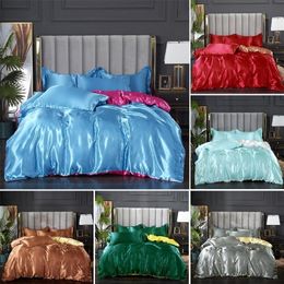 Bedding sets Solid Color Set Luxury Rayon Satin Duvet Cover Washed Soft Sheet and Pillowcases Twin Queen King Size 221116