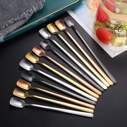 Stainless Steel Coffee Spoons Square-Headed Long Handle Teaspoon Dessert Ice Cream Mini Scoop Kitchen Tableware