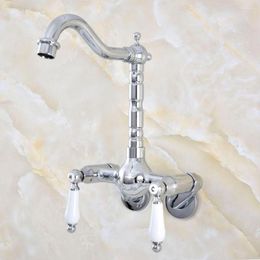 Bathroom Sink Faucets Silver Chrome Brass Wall Mounted Kitchen Faucet Basin Mixer Water Taps Swivel Spout - Adjusts From 3-3/8" Mqg205