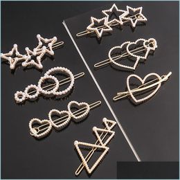 Hair Clips Barrettes Gold Pearl Hair Clips Star Heart Triangle Circle Hairpin Barrettes For Women Girls Fashion Jewellery Drop Deliv Dhkn5