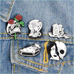 Pins Brooches Punk Coffin Ckl Brooch Pins Enamel Lapel Pin For Women Men Top Dress Co Fashion Jewelry Drop Delivery Dhwuc