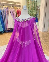 Little Girl Pageant Dress 2023 with Cape Crystals Chiffon Ballgown Little Kids Birthday Formal Party Wear Gowns Infant Toddler Tee2850