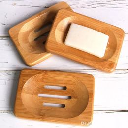 Natural Bamboo Wood Soap Dish Storage Holders Bathroom Round Drain Soap Box Rectangular Square Eco-Friendly Wooden Soaps Tray Holder