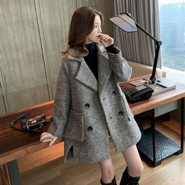 Women's Wool Blends Plaid coat Woollen Blazer Autumn And Winter Thickened Small Mid-length Coat 221117