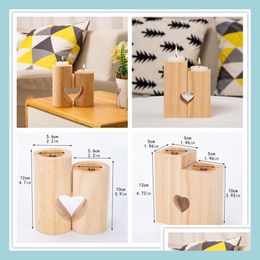 Candle Holders Natural Wood Tea Light Candle Holders Heartshaped Romantic Cute Decorative Wedding Decor Home Drop Delivery Garden Dhfag