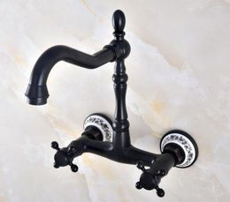 Bathroom Sink Faucets Black Oil Rubbed Bronze Kitchen Faucet Mixer Tap Swivel Spout Wall Mounted Double Handles Mnf815