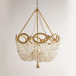 Chandeliers Gold And Crystal Chandelier Light Rope Beaded Hanging Kitchen Fixtures Russia D55 H88CM 4 Candle Lights