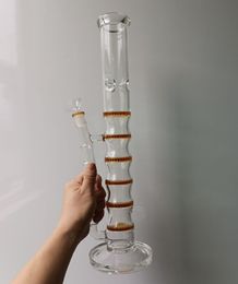 18 Inch Straight Type Glass Bong Hookahs with Multiple Honeycomb Filters Yellow Green Thick Oil Dab Rig