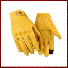 ST333 Leather 4 Season Touch Screen Cowhide Gloves Full Finger Racing Motorbike Men Women Driving Black/Yellow Warm Knight Motorcycle