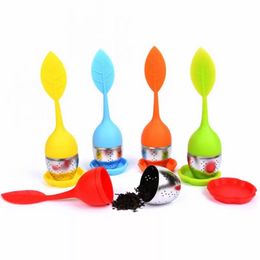 Tea Tools Silicone Infuser Food Grade Leaf Strainer Stainless Steel Philtre Device Loose Herbal Spice Philtre Diffuser Come with Trays ss1117