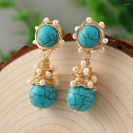 Dangle Earrings Coeufuedy Real Pearl Freshwater Natural Turquoise Drop For Women Luxury