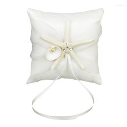 Party Decoration 10X10CM Beach Themed Wedding Ring Pillow Rhinestones Shell Decorative Bridal Cushion With Satin Ribbons