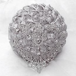 Decorative Flowers Silver Diamond Brooch Bouquets Of Handmade For The Bride And Bridesmaids In Many Colours Home DecroationW287