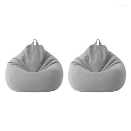 Chair Covers 2X Lazy Sofa Cover Unfilled Linen Recliner Seat Bean Bag Puff Tatami Household Items Light Gray