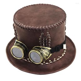 Berets Retro Gothic Heightening Original Halloween Cosplay High-grade Leather Hat Dome Steampunk Magic Punk Top Cap Cool Stage Party