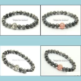 Charm Bracelets Design Jewelry Wholesale 10Pcs/Lot 8Mm Grey Veined Picture Jasper Stone Lion Head Bracelets Mens Drop Delivery Dhysn