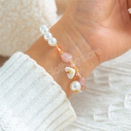 Creative Imitation Pearl Chain Bracelet for Women Wed Bridal Elegant Charm Strand Bead Bangels Couple Hand Jewellery