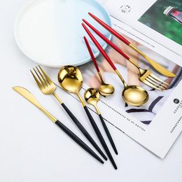 Dinnerware Sets Travel Western Cutlery Set 24 Pcs Portable Box Gold Fork Spoon Knife Korean Tableware Cubiertos Dorados Dinner DL6DCS