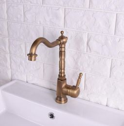 Kitchen Faucets Antique Brass Basin Faucet Swivel Spout Bathroom Sink Cold And Water Mixer Tap Single Hoe Deck Mounted Taps Dsf121