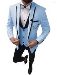 Men's Suits 2022 Latest Coat Pant Designs Formal Men Suit Wedding Sky Blue Peaked Lapel Groom Tuxedo Man Blazer 3 Piece Costume Homme