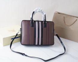 New Men Women Shoulder Briefcase top cowhide Designer Handbag Business stripe Plaid Laptop Bag Messenger Bags Totes Men's Luggage Computer Handbags 37CM