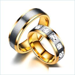 Cluster Rings Stainless Steel Diamond Ring Band Engagement Wedding Rings Sets Couple Men Women Fashion Jewelry Drop Delivery Dhyoa