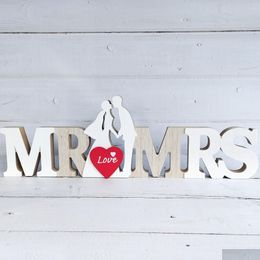 Other Home Decor Bridegroom Bride Wedding Home Decor Gift Art Crafts Laser Cut Wood Mr Mrs Love Table Decoration Statues Ornaments R Dhjdx