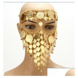 Party Masks Women Masquerade Masks Stage Cosplay Belly Dance Jewelry Coin Bell Veil Party Bauta Facemask Halloween Christmas Play Ac Dhxgf