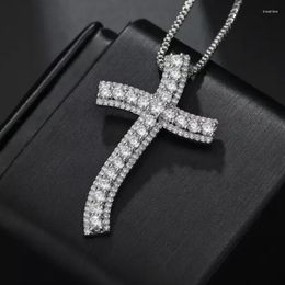 Chains 925 Silver Exquisite Bible Jesus Cross Pendant Necklace Women Crucifix Charm Pave Round Simulated Platinum Diamond Jewellery