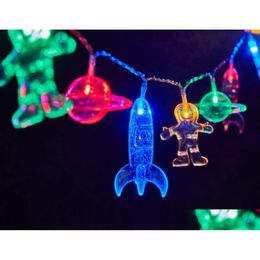 Party Decoration Led String Light Party Decorative Astronaut Spaceship Rocket Ufo Pendants Glowing Banner Holiday Kids Birthday Wall Dhto7