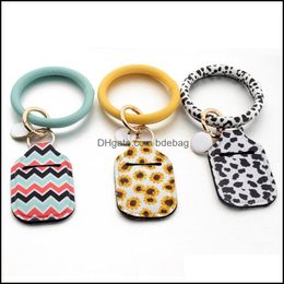 Party Favor Wristlet Hand Sanitizer Bottle Holder Neoprene Keyring Pu Leather Keychain Bracelets Hanging Coin Purse Women Girls Deco Dhyqd