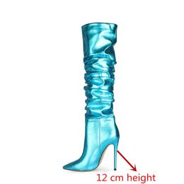 Bot Avrupa ve Amerikan Tarzı Yeni Stiletto Yüksek Topuk Krep Yüksek Botlar Patent Deri Kılıf Diz Moda Botları Kadınlar 220913